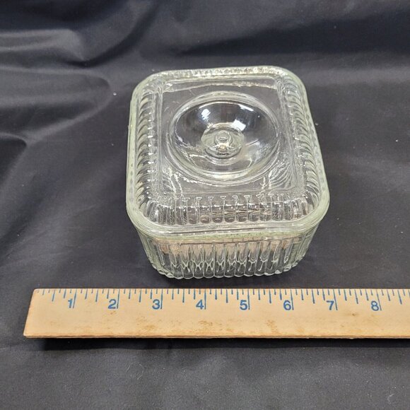 Ribbed Glass Anchor Hocking Refrigerator Storage Candy Dish Inverted Knob Lid - Picture 11 of 14